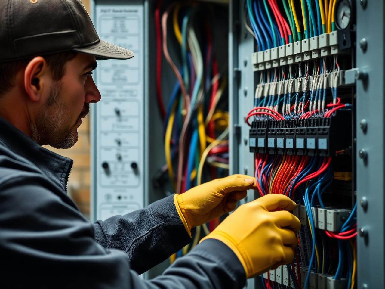 Elektriker arbeitet an einem Verteilerkasten